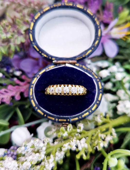 Antique Edwardian 18ct Yellow Gold Classic 5 Stone 0.50cts Old European Cut Diamond Ring / Size L 1/2 or 6.25