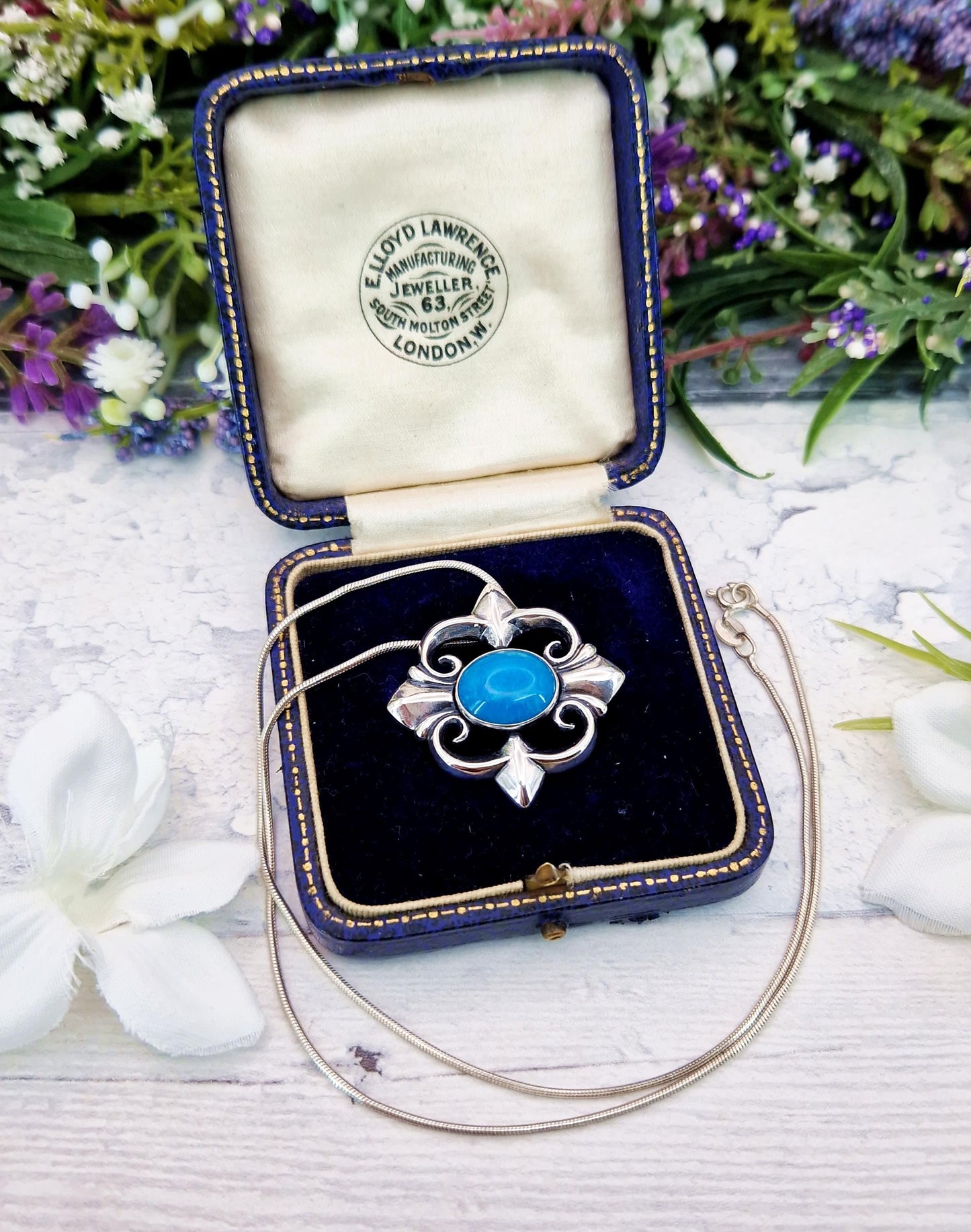 Vintage Sterling Silver Chunky Ornate Cross Pendant Necklace with Truquoise Cabochon