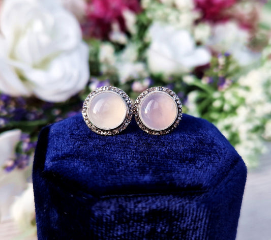 Antique Victorian 18ct Yellow Gold Moonstone and Rose Cut Diamond Stud Earrings