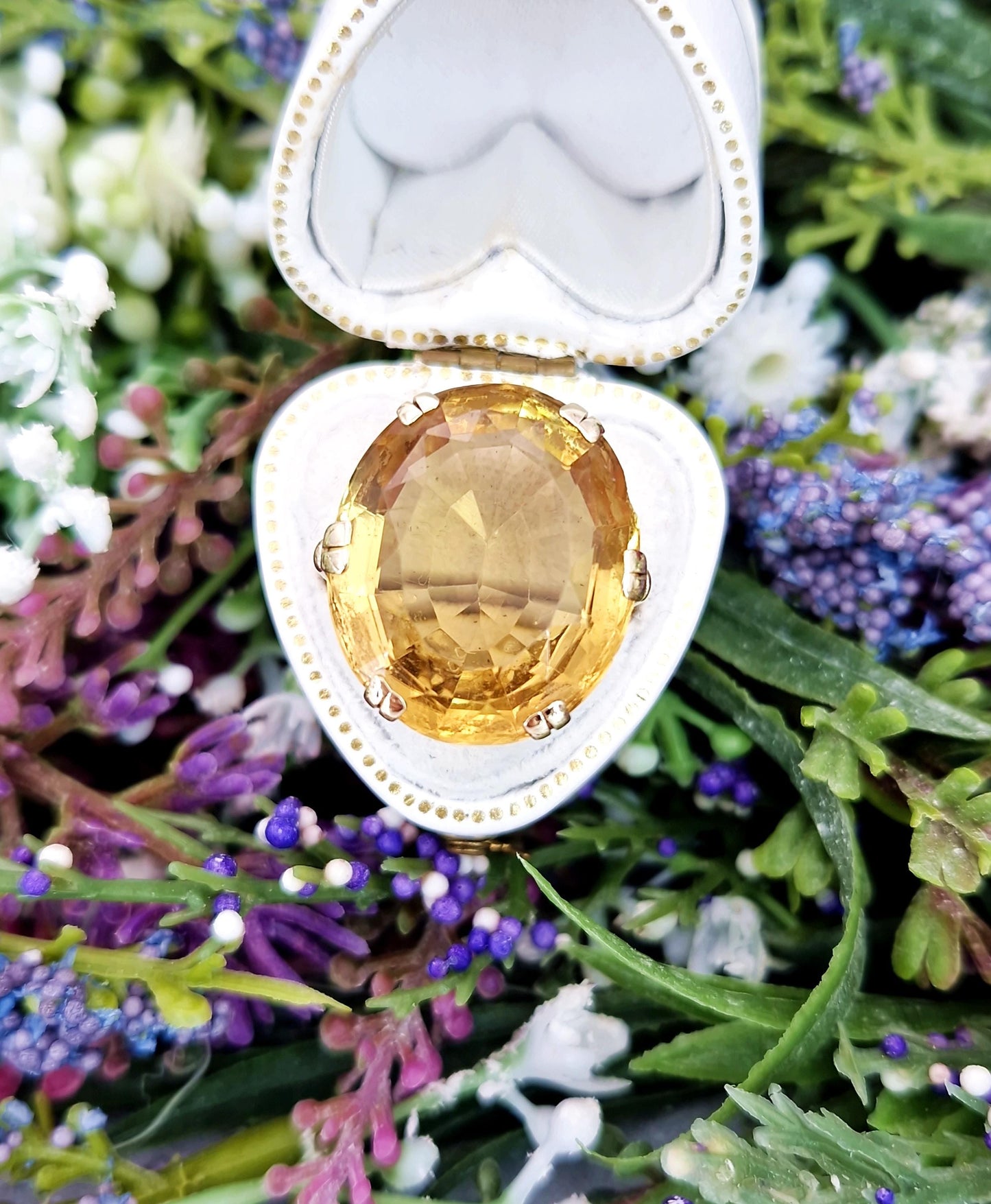 Vintage 9ct Yellow Gold Huge 15ct Citrine Gemstone Statement Solitaire Ring / Size K or 5.5