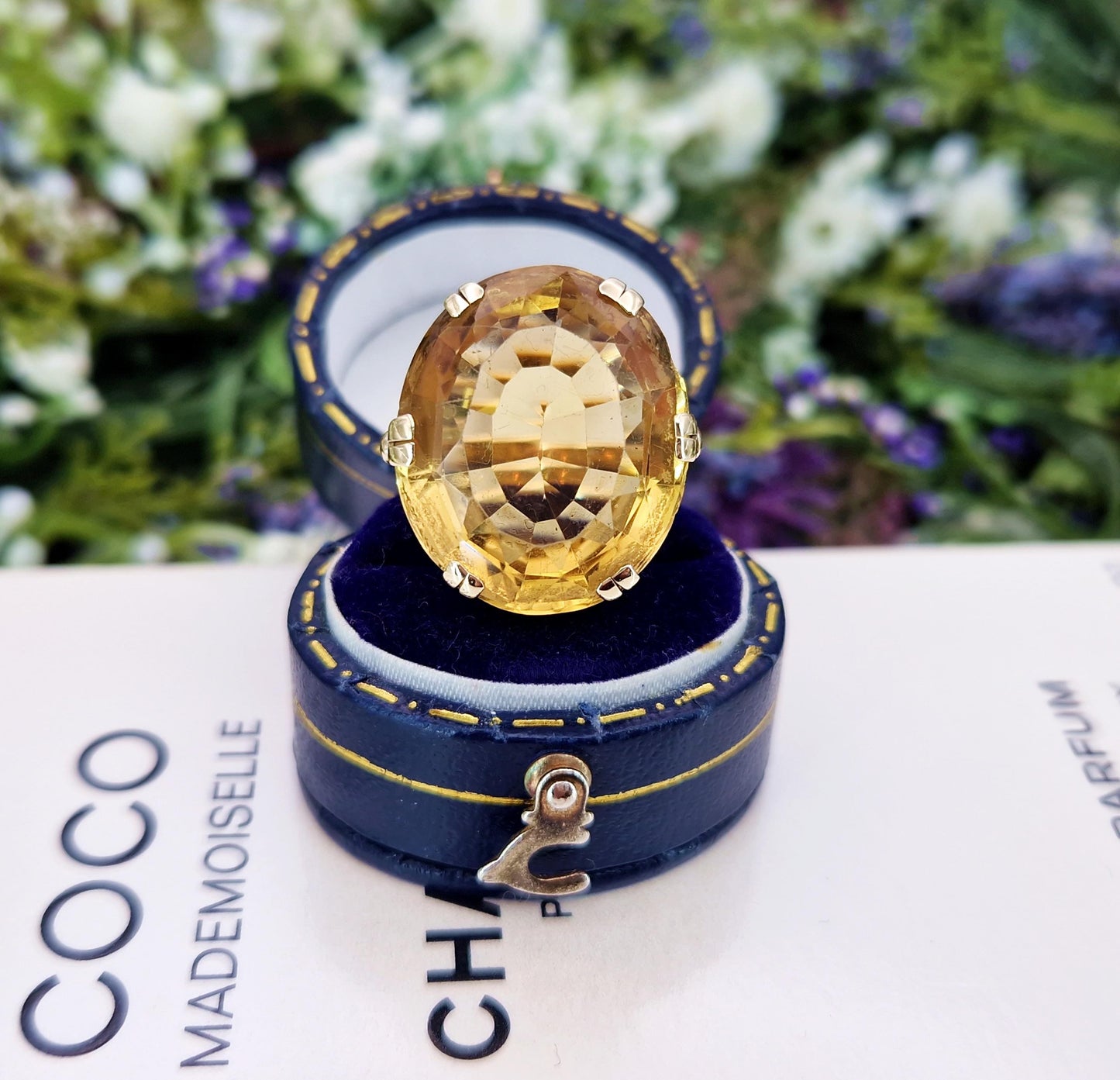 Vintage 9ct Yellow Gold Huge 15ct Citrine Gemstone Statement Solitaire Ring / Size K or 5.5