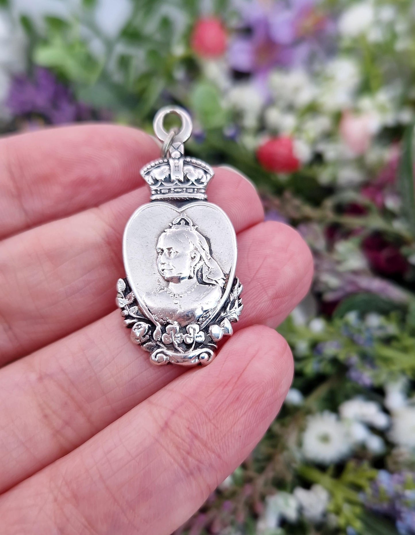 Antique 1878 Victorian Hallmarked Sterling Silver Unique Queen Victoria Fob Pendant