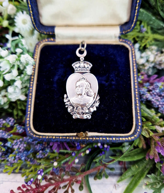 Antique 1878 Victorian Hallmarked Sterling Silver Unique Queen Victoria Fob Pendant
