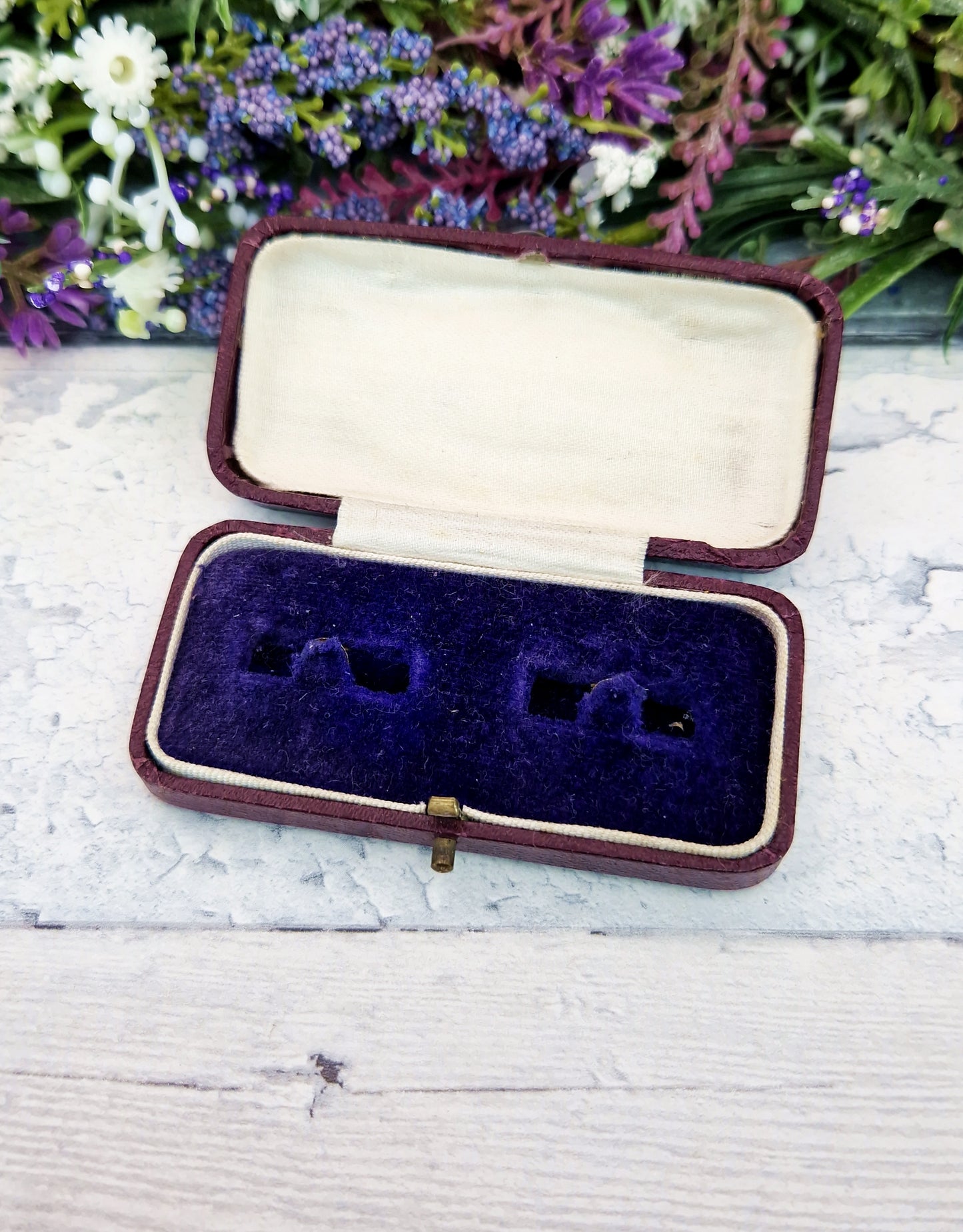 Antique Burgundy Navy Blue & Cream Interior Victorian Jewellery Cufflink Box for Display Collection Gift