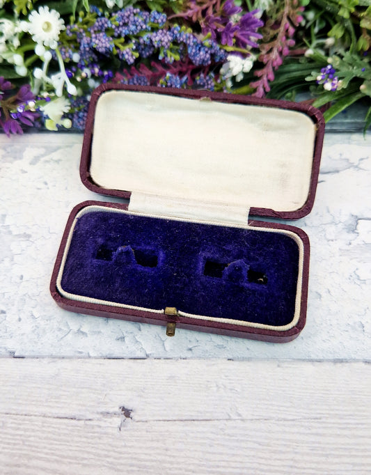 Antique Burgundy Navy Blue & Cream Interior Victorian Jewellery Cufflink Box for Display Collection Gift