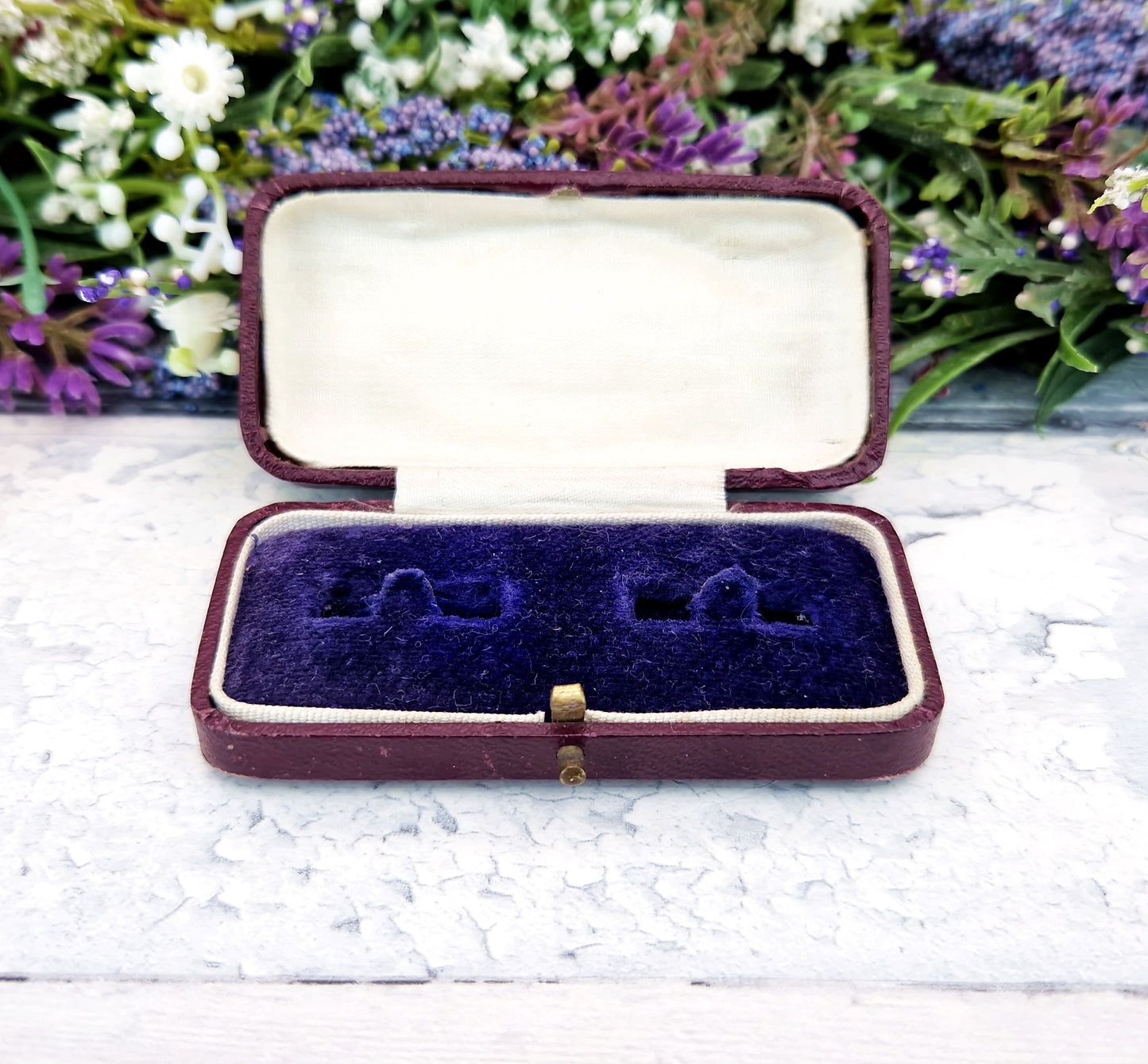 Antique Burgundy Navy Blue & Cream Interior Victorian Jewellery Cufflink Box for Display Collection Gift