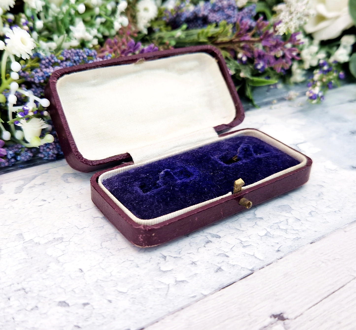 Antique Burgundy Navy Blue & Cream Interior Victorian Jewellery Cufflink Box for Display Collection Gift