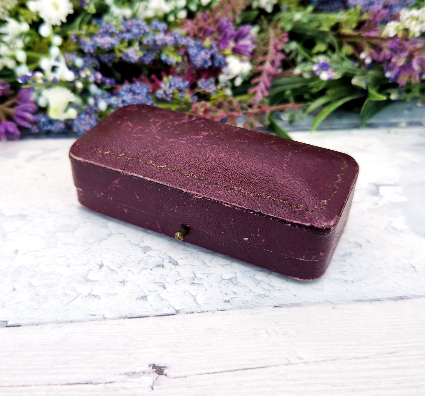 Antique Burgundy Navy Blue & Cream Interior Victorian Jewellery Cufflink Box for Display Collection Gift
