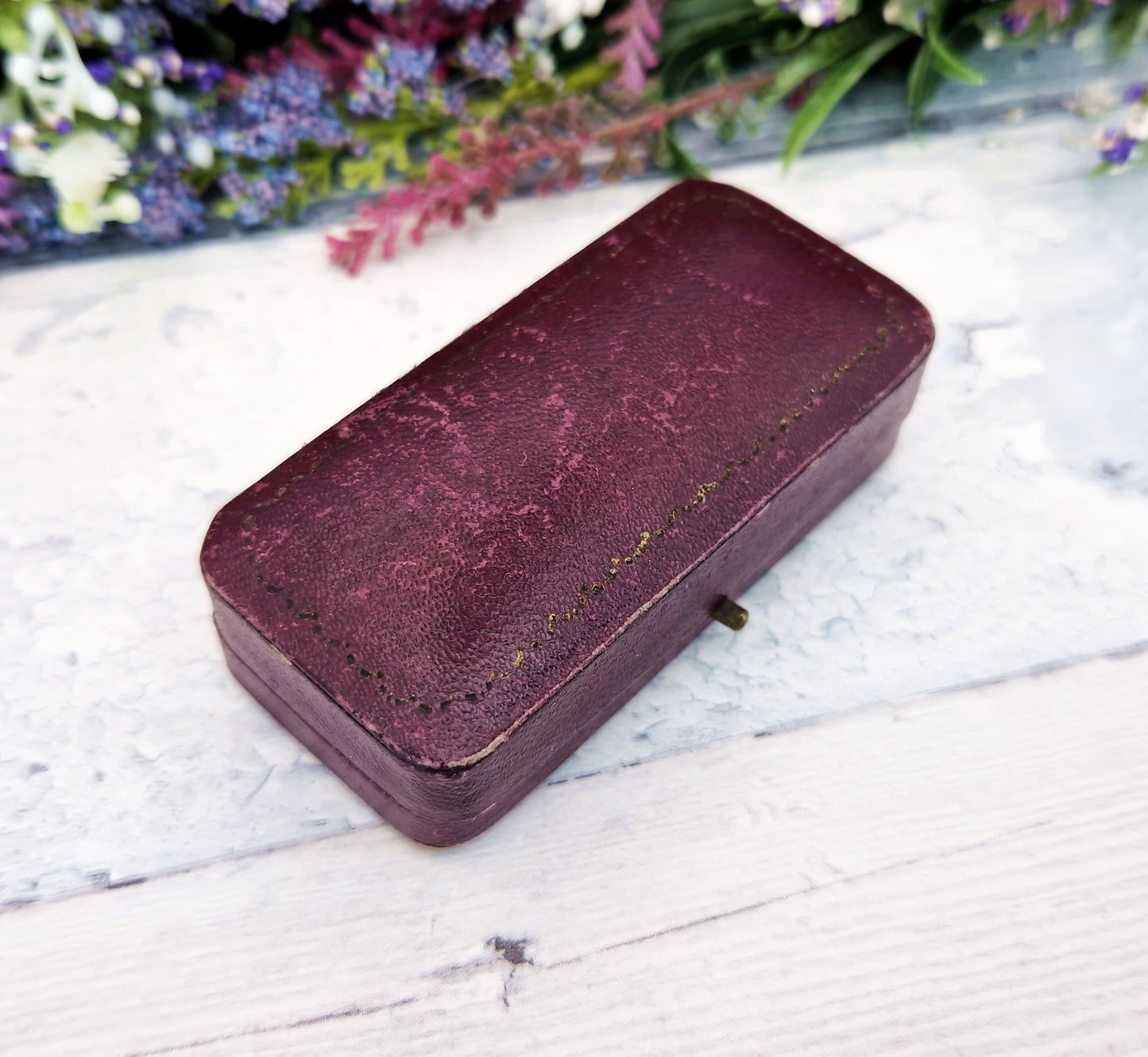 Antique Burgundy Navy Blue & Cream Interior Victorian Jewellery Cufflink Box for Display Collection Gift