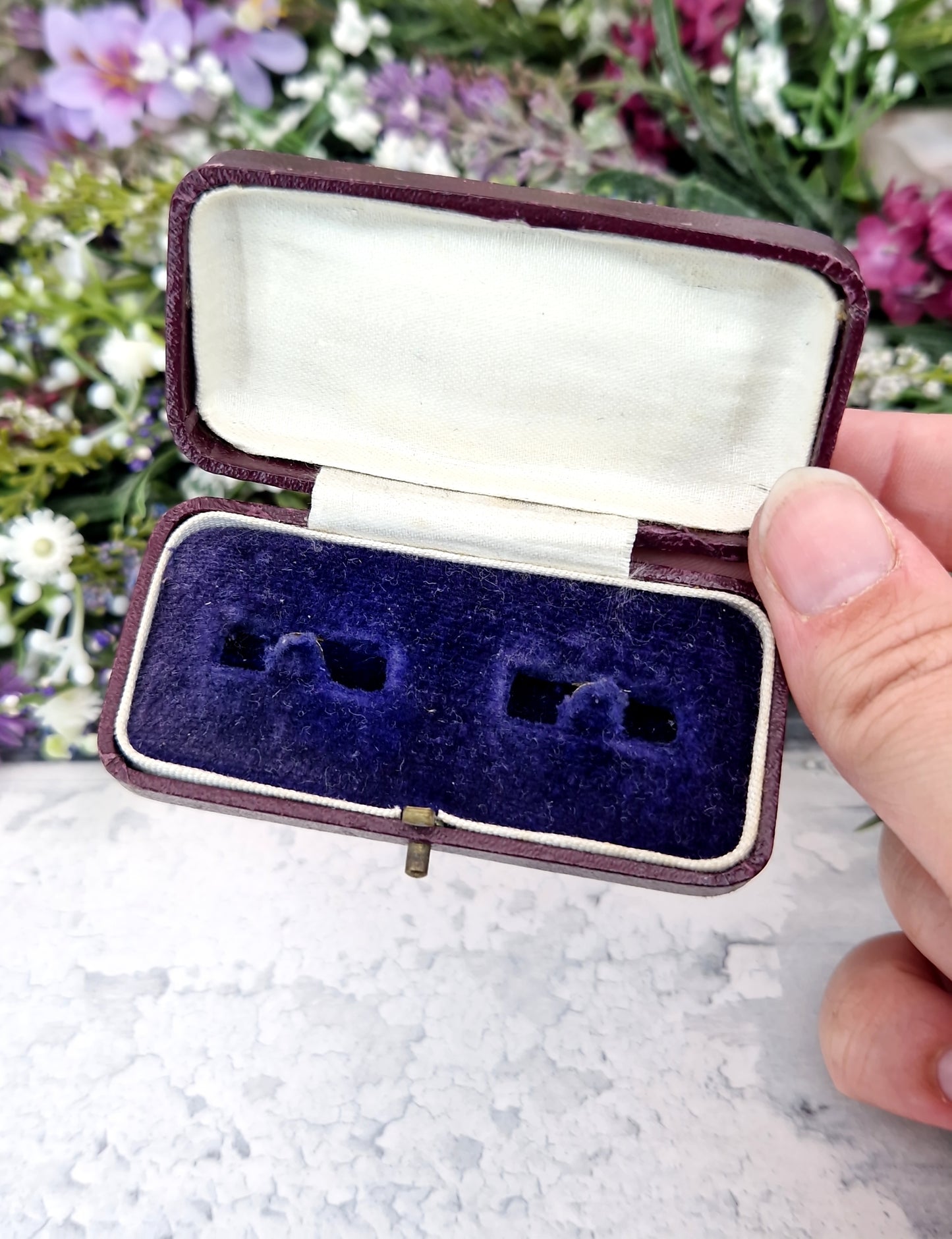 Antique Burgundy Navy Blue & Cream Interior Victorian Jewellery Cufflink Box for Display Collection Gift