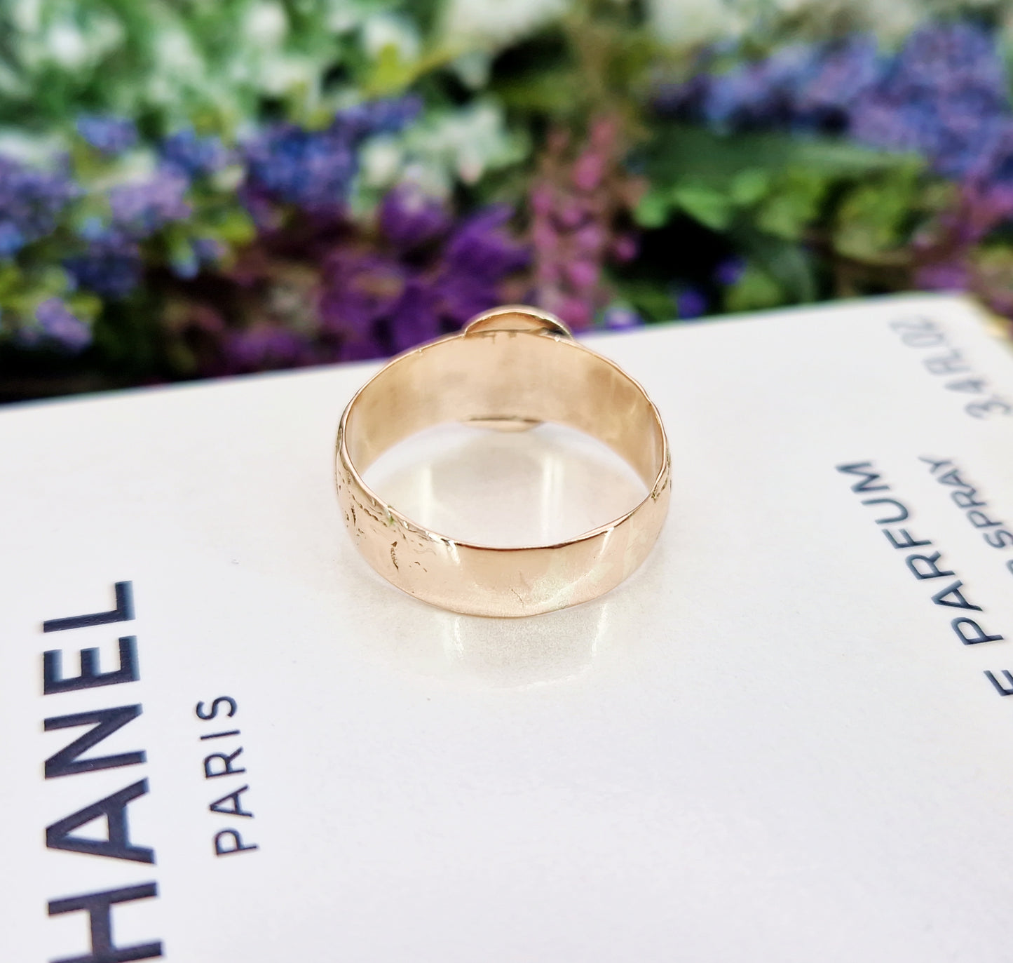 Antique Edwardian 1915 9ct Gold Highly Ornate Chased Wide Belt Buckle Band Ring / Size O or 7.5