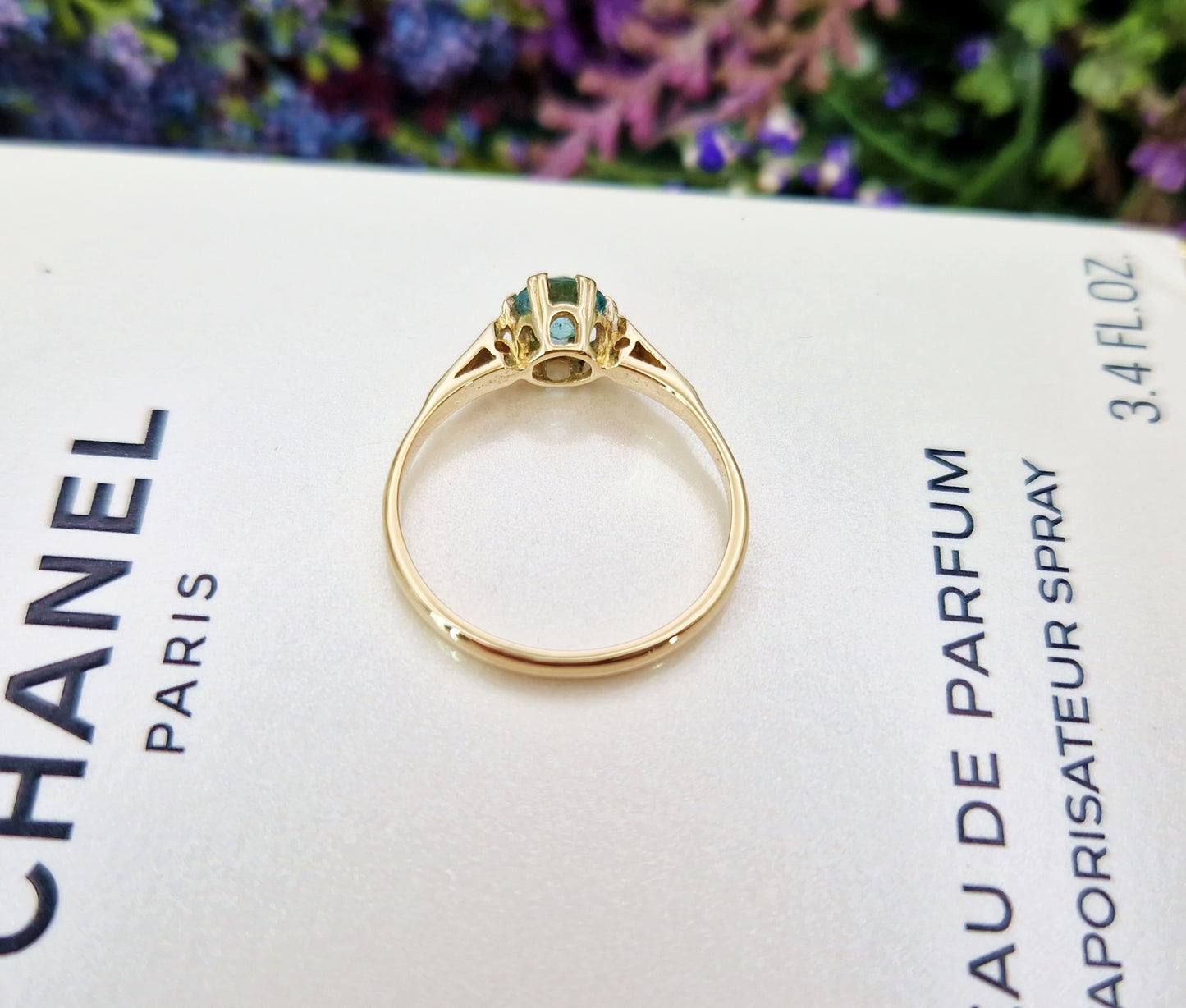 Antique Art Deco 9ct Yellow Gold Blue Zircon Gemstone Solitaire Ring / Size O 1/2 or 7.75