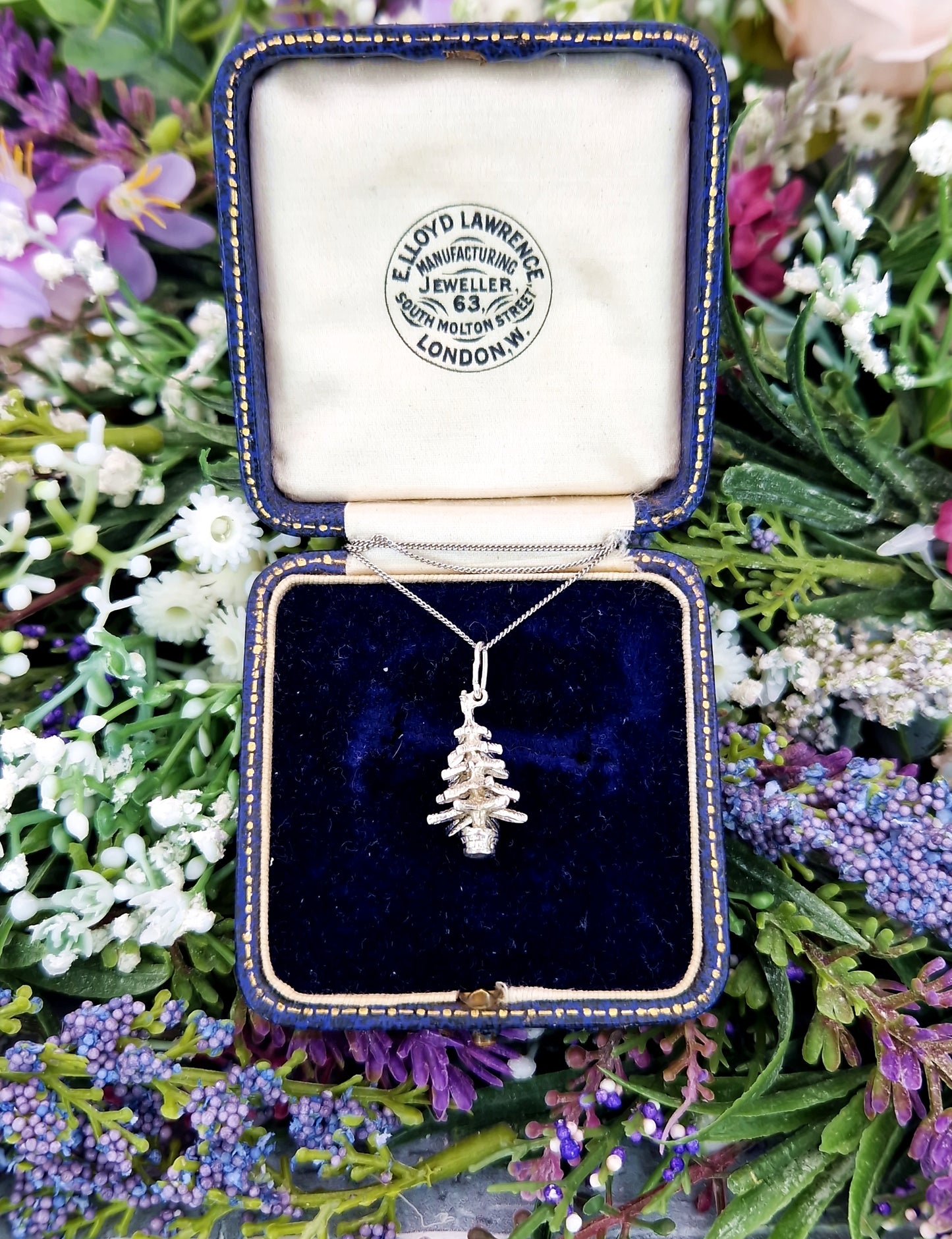 Vintage Sterling Silver Miniature 3D Christmas Tree Charm Pendant Necklace