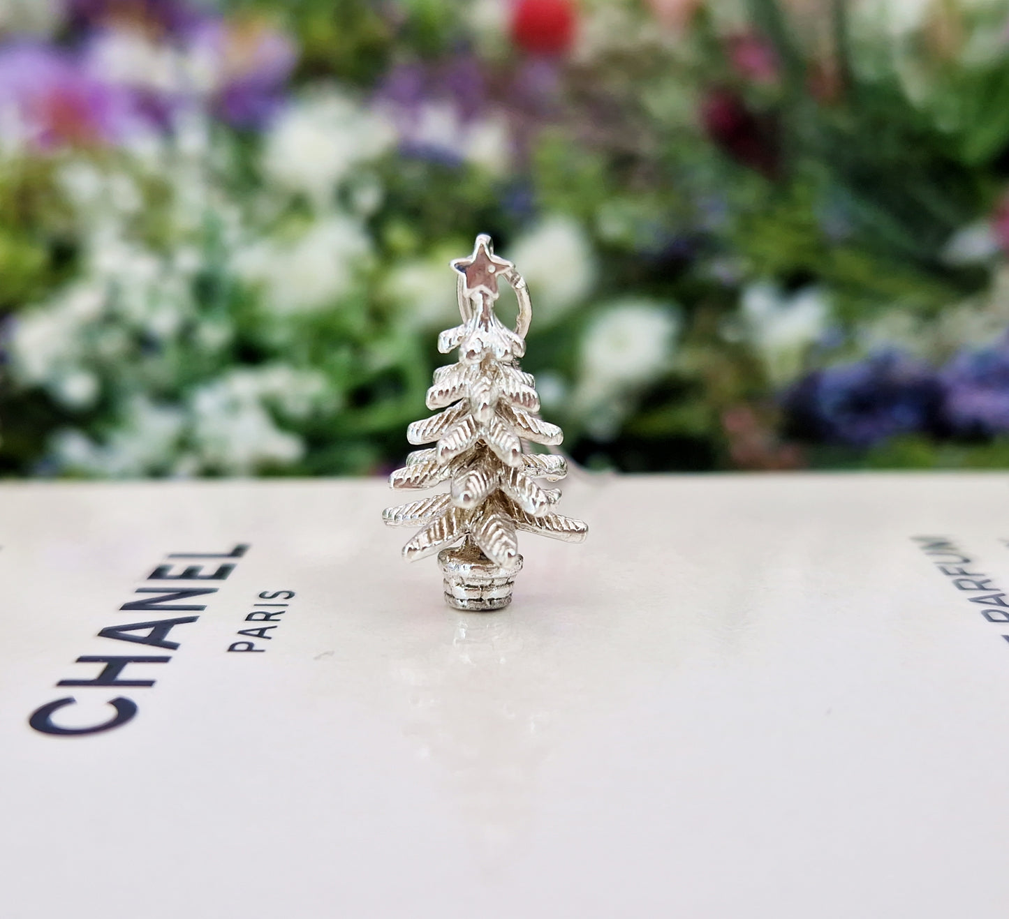 Vintage Sterling Silver Miniature 3D Christmas Tree Charm Pendant Necklace