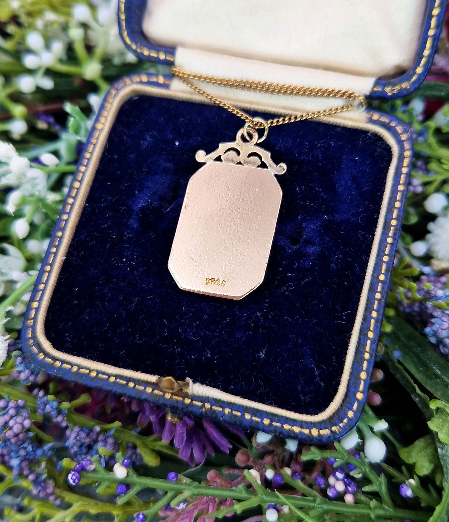 Antique Art Nouveau Rolled Gold Engraved Ornate Shield Cartouche Pendant / Fob Necklace
