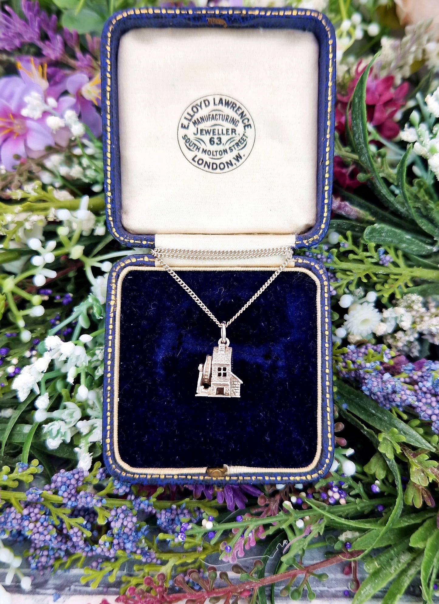 Vintage Sterling Silver Miniature 3D Water Mill Charm Pendant Necklace