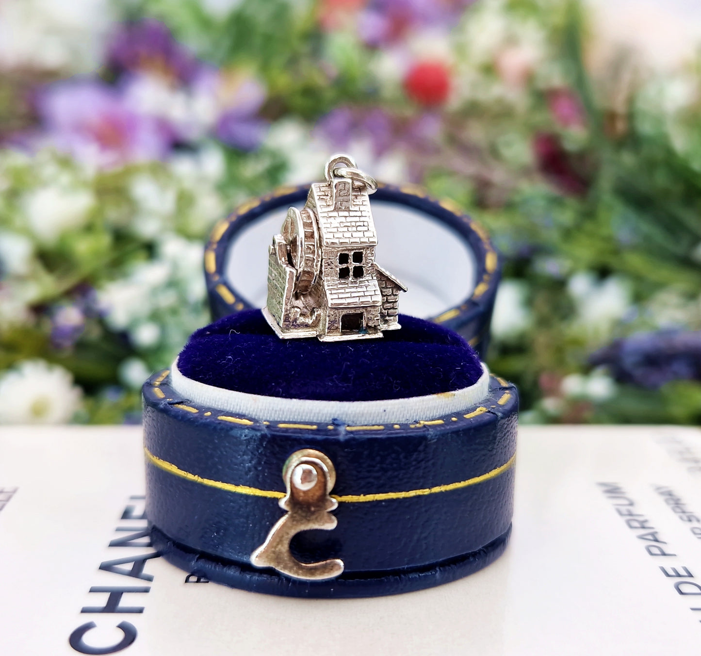 Vintage Sterling Silver Miniature 3D Water Mill Charm Pendant Necklace