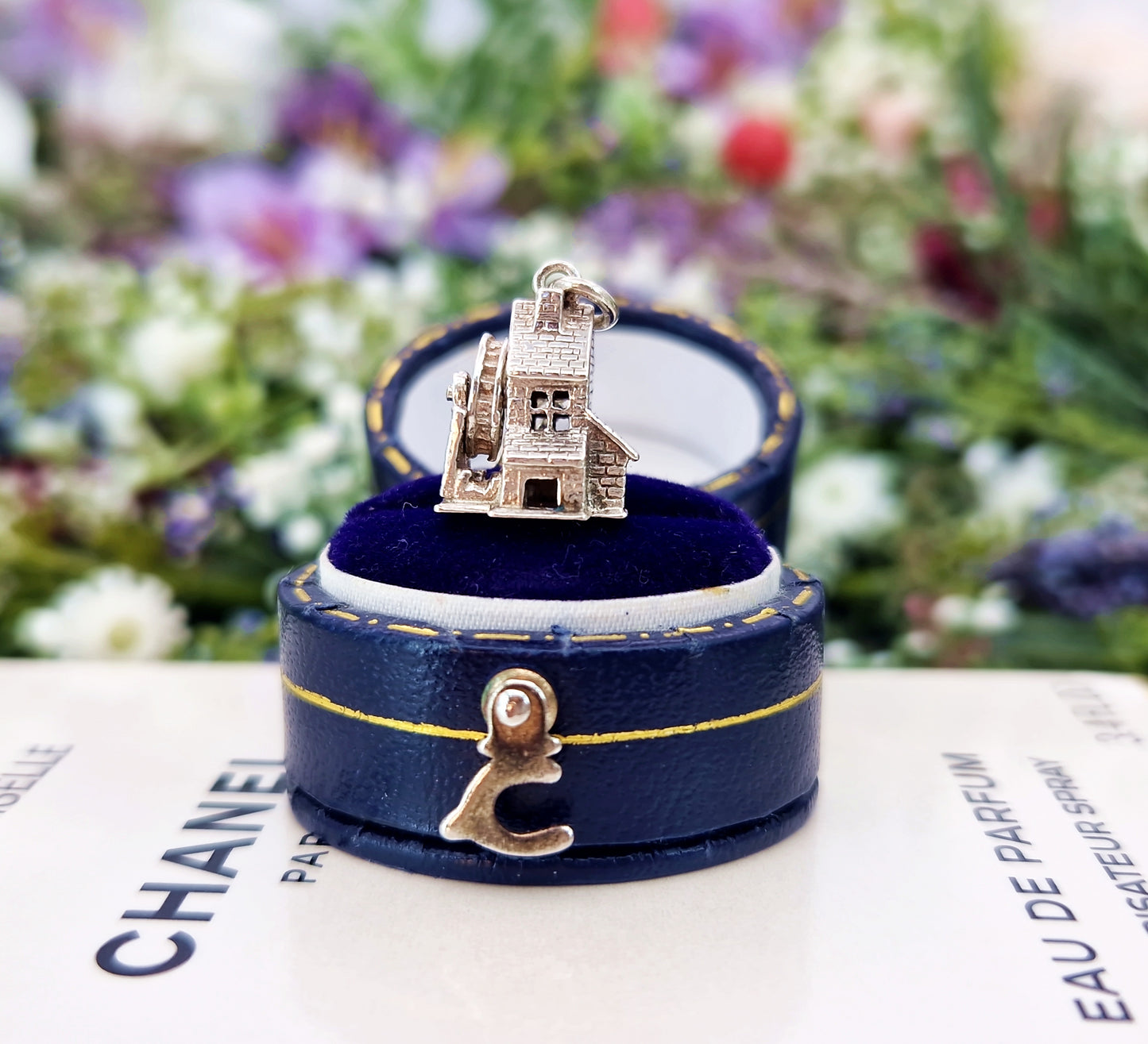 Vintage Sterling Silver Miniature 3D Water Mill Charm Pendant Necklace