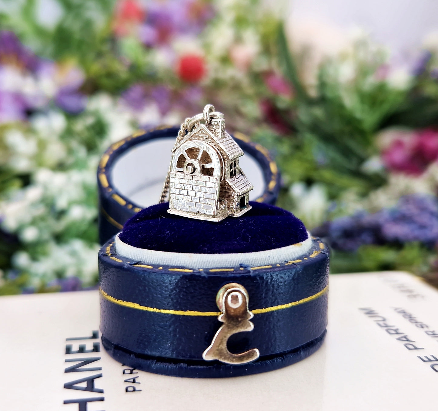 Vintage Sterling Silver Miniature 3D Water Mill Charm Pendant Necklace