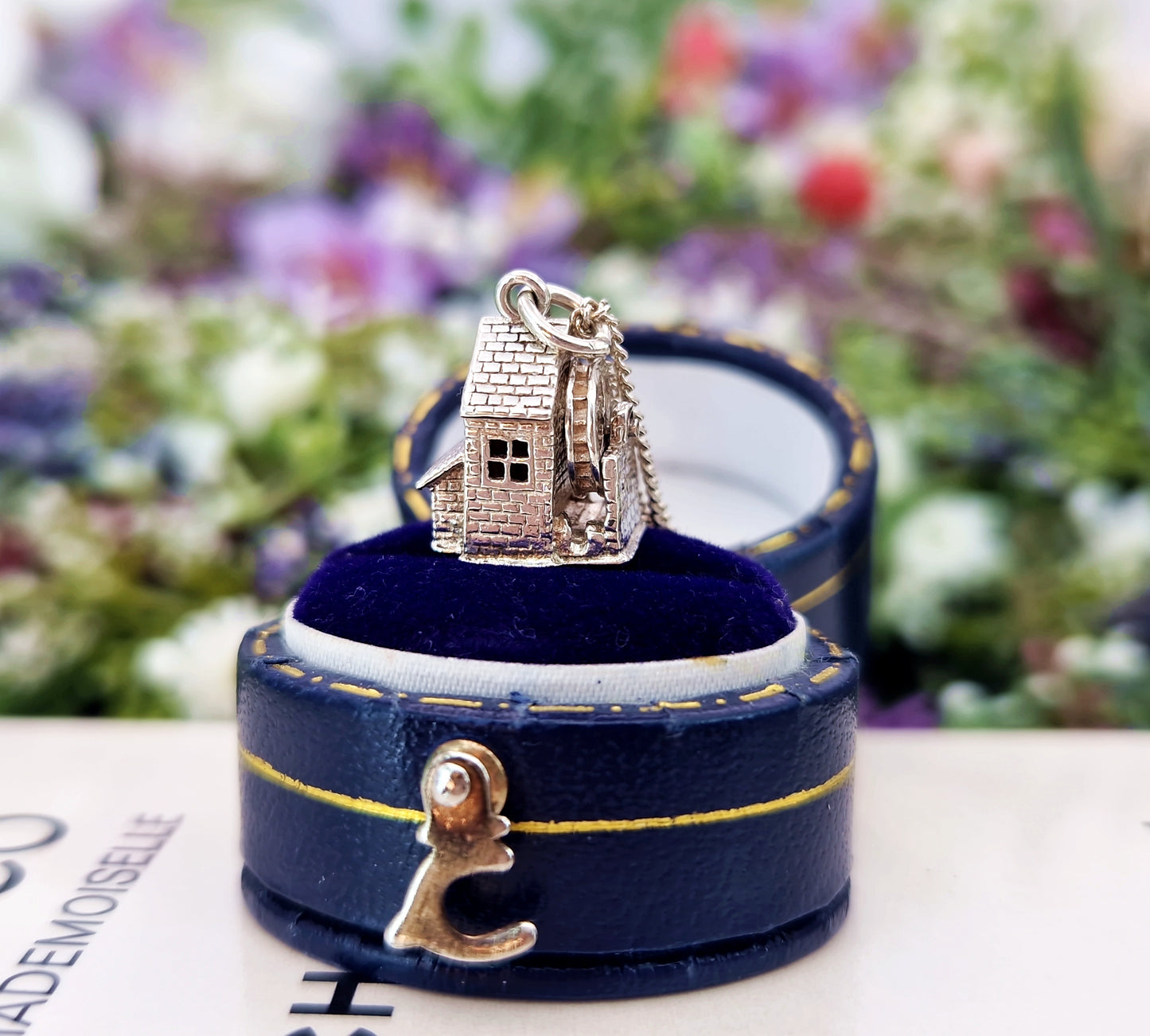 Vintage Sterling Silver Miniature 3D Water Mill Charm Pendant Necklace