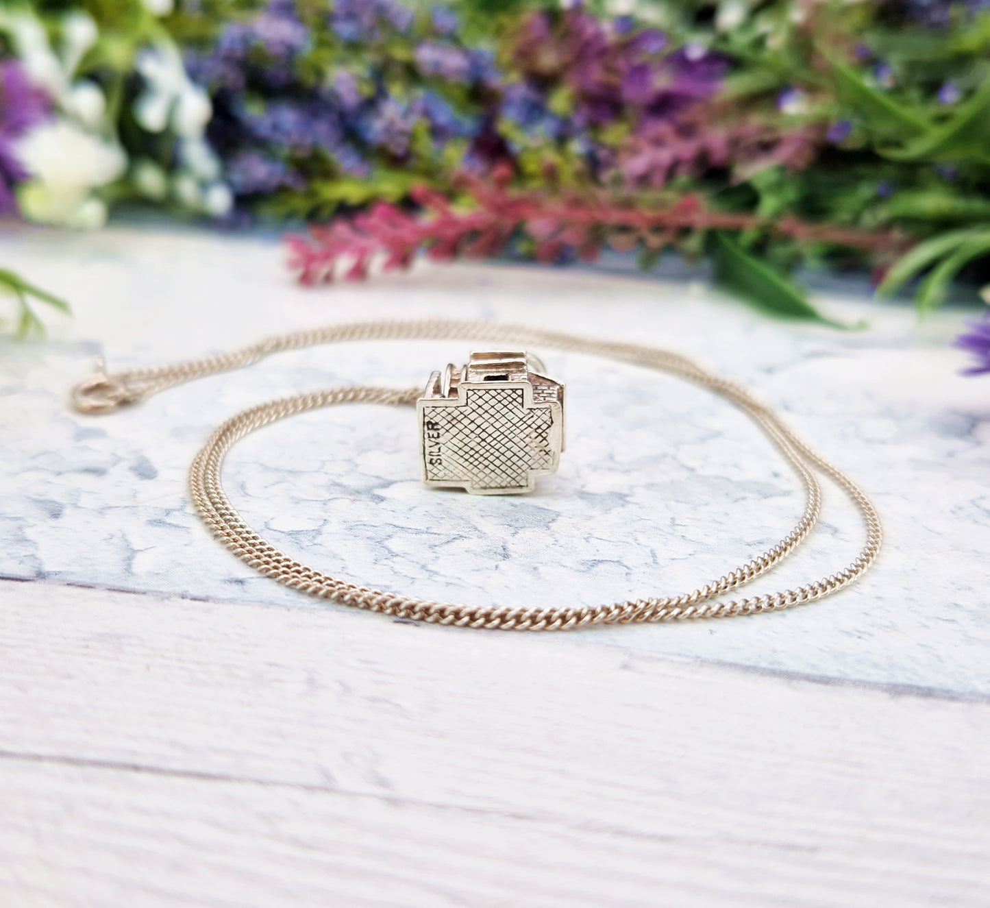 Vintage Sterling Silver Miniature 3D Water Mill Charm Pendant Necklace