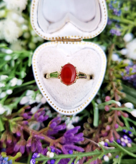 Vintage 9ct Yellow Gold Striking Orange Carnelian Plaque Solitaire Ring / Size L 1/2 or 6.25