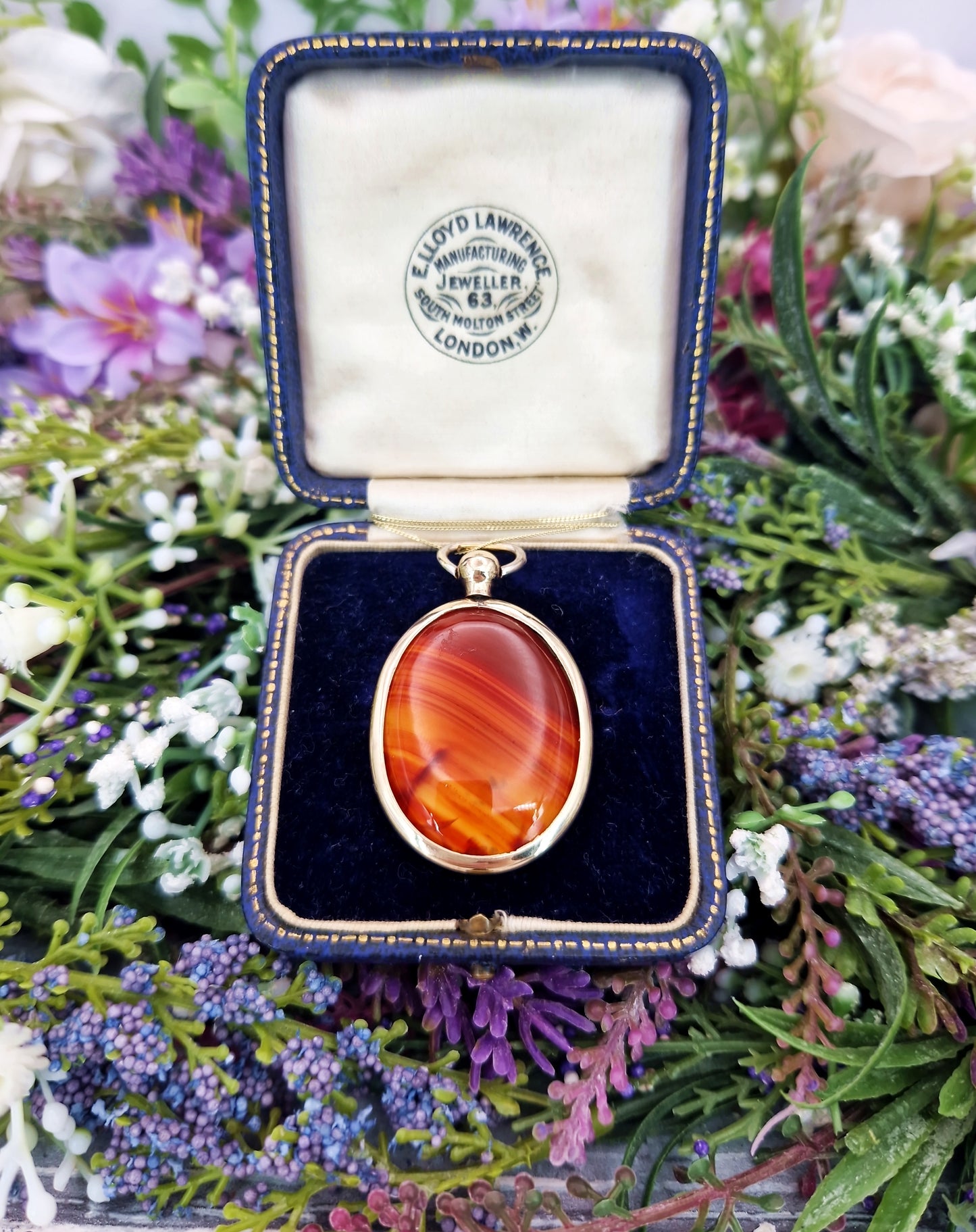 Antique Edwardian Rolled Gold Large Oval Locket Pendant with Orange Agate