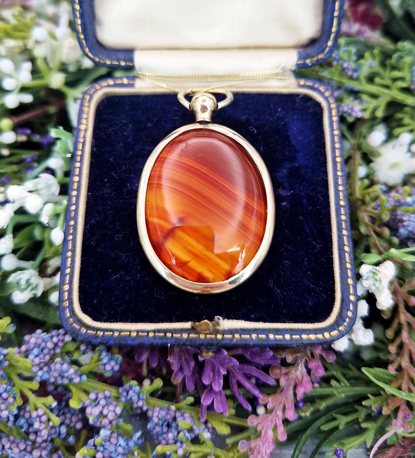 Antique Edwardian Rolled Gold Large Oval Locket Pendant with Orange Agate