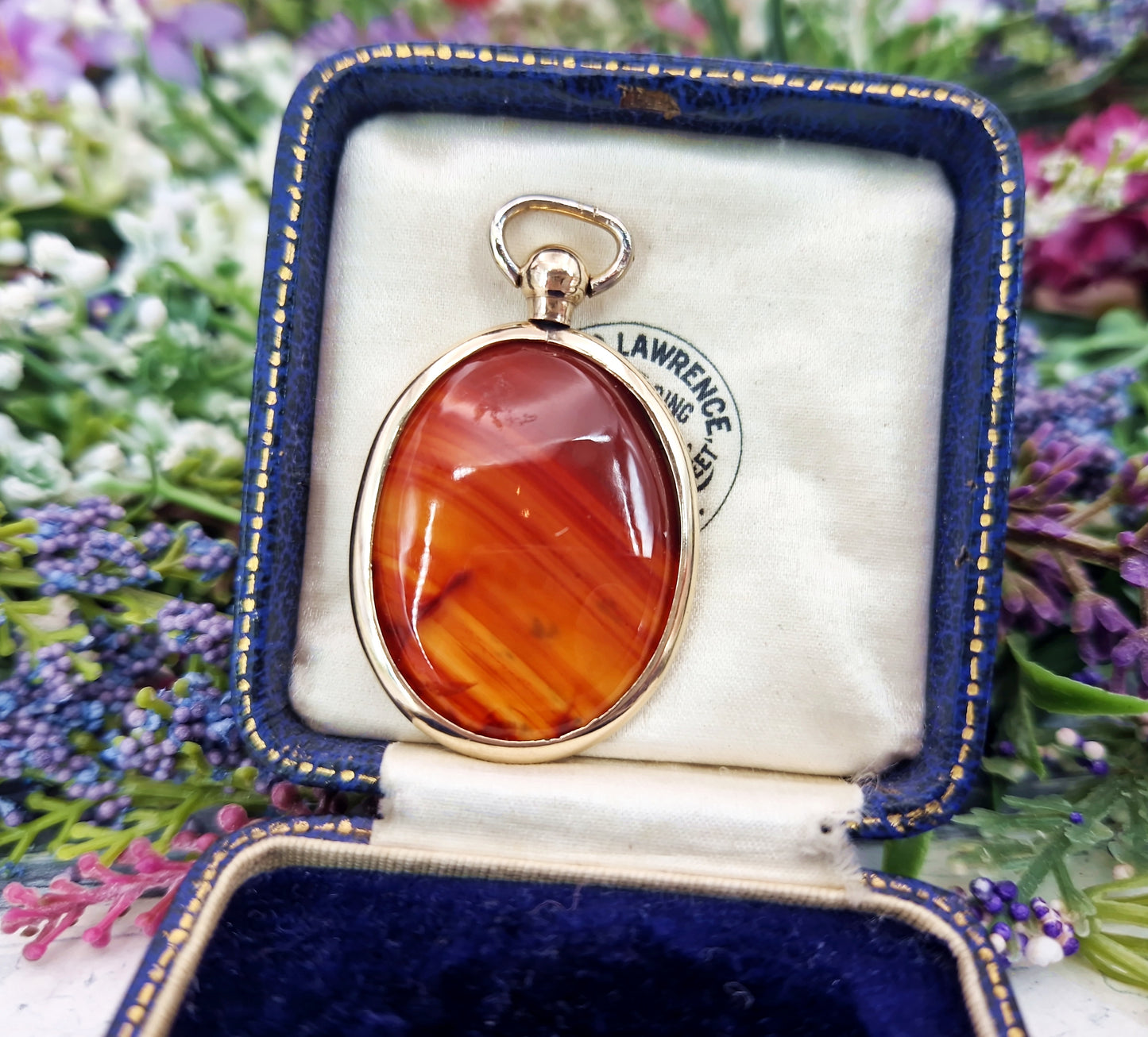 Antique Edwardian Rolled Gold Large Oval Locket Pendant with Orange Agate
