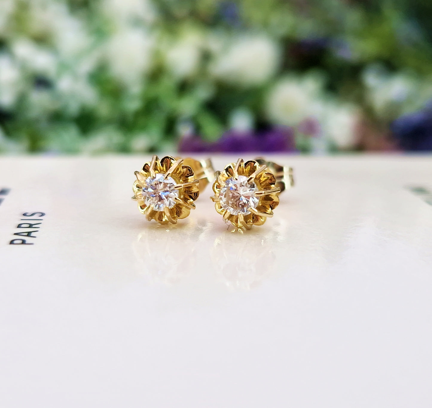 Vintage 18ct Yellow Gold Natural Diamond Solitaire Stud Earrings 0.31 TCW