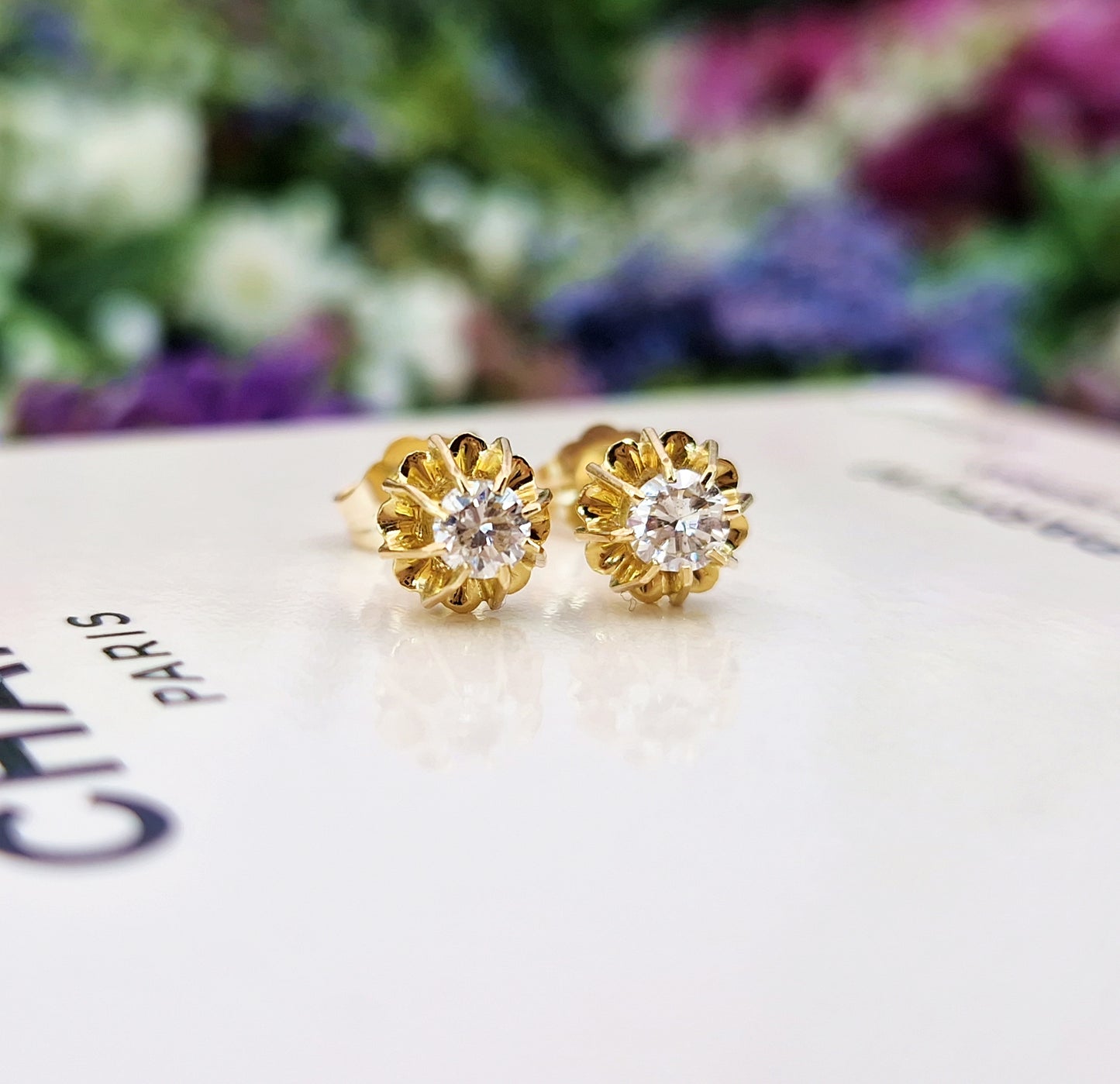 Vintage 18ct Yellow Gold Natural Diamond Solitaire Stud Earrings 0.31 TCW