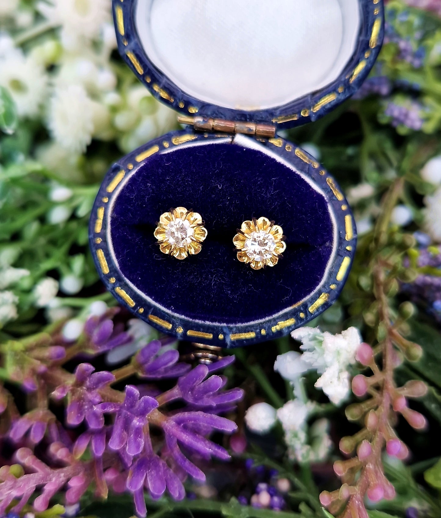 Vintage 18ct Yellow Gold Natural Diamond Solitaire Stud Earrings 0.31 TCW