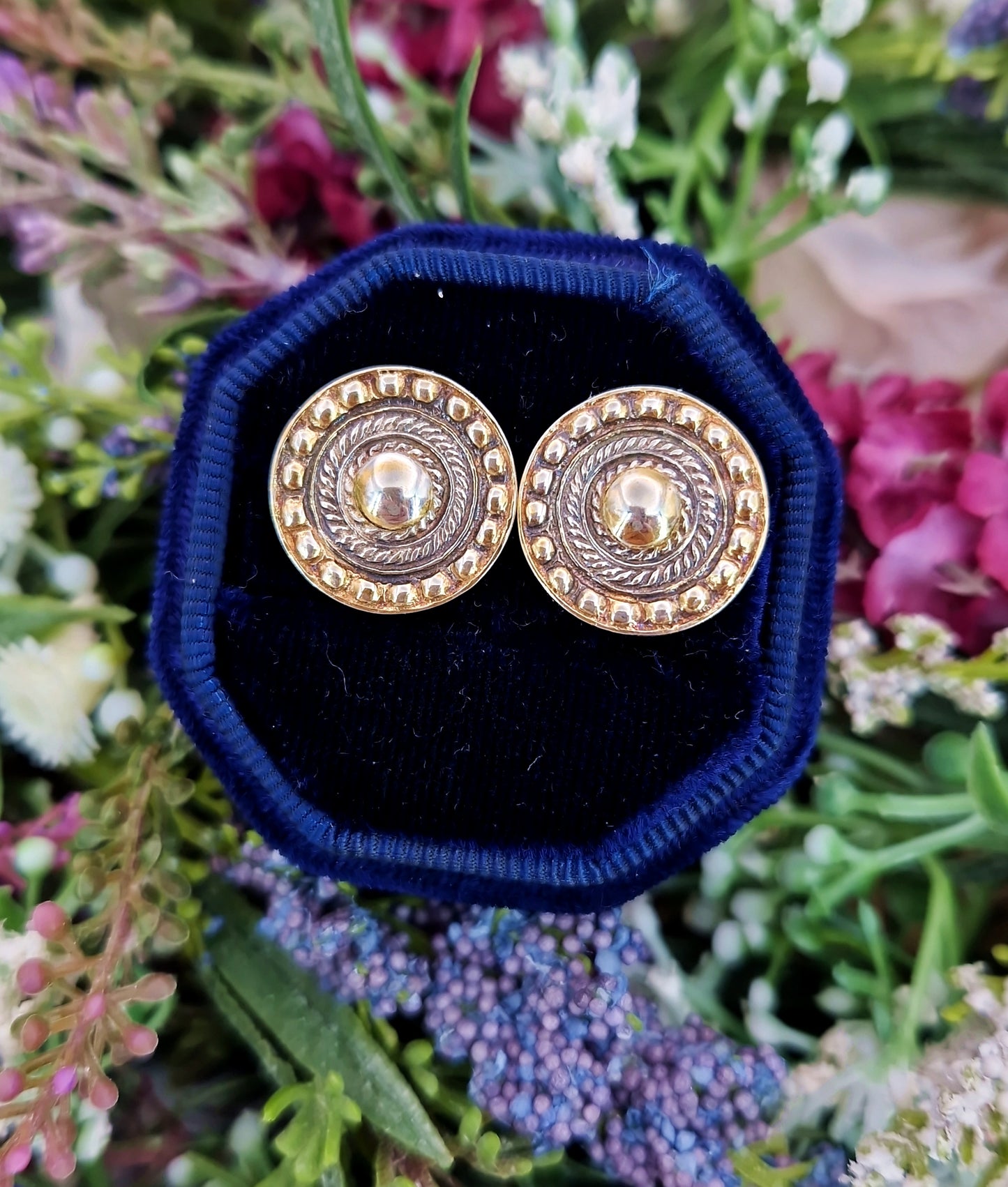 Vintage 1961 Gold on Sterling Silver Statement Button Shaped Stud Earrings