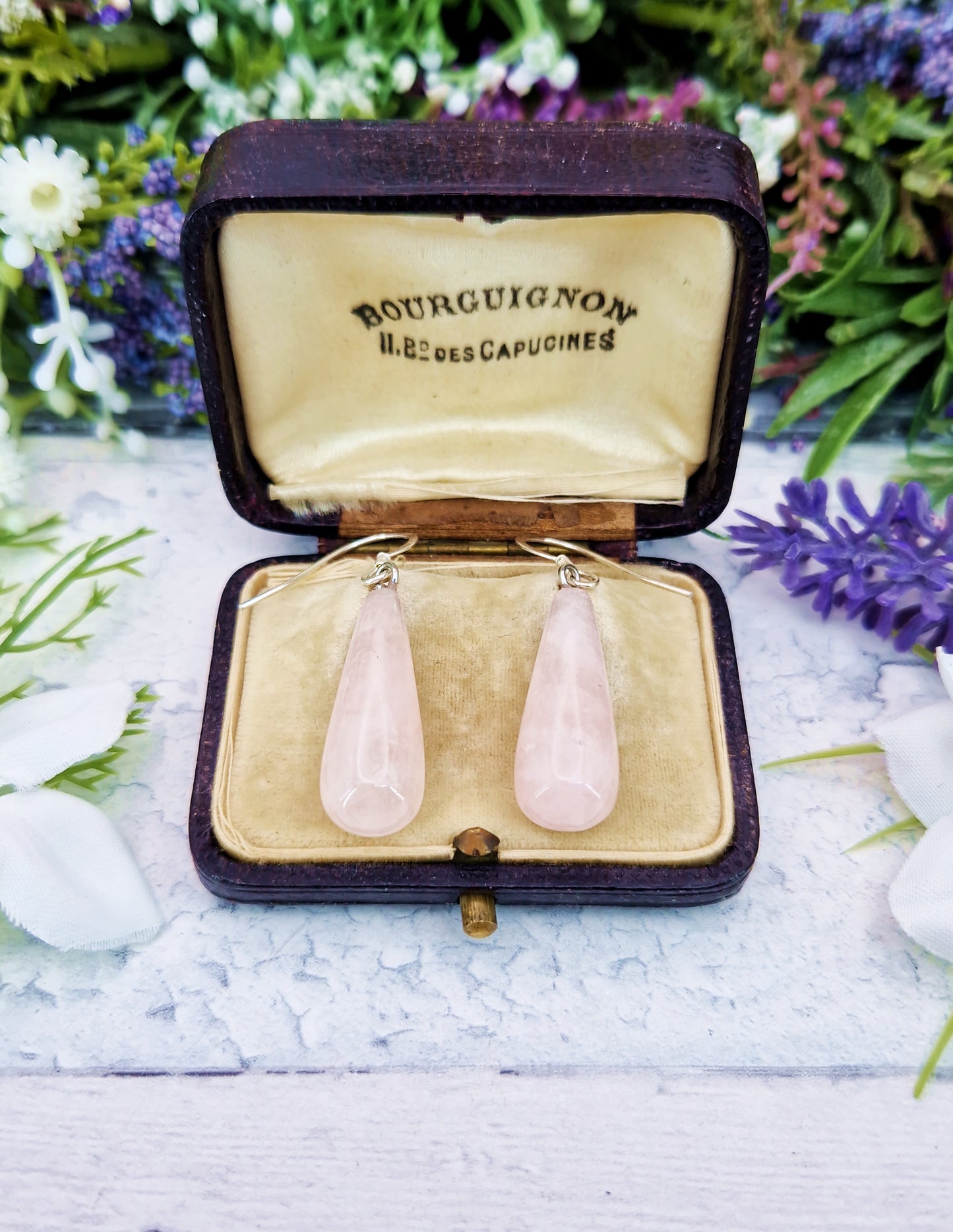 Vintage Sterling Silver Long Teardrop Polished Pink Rose Quartz Drop Earrings