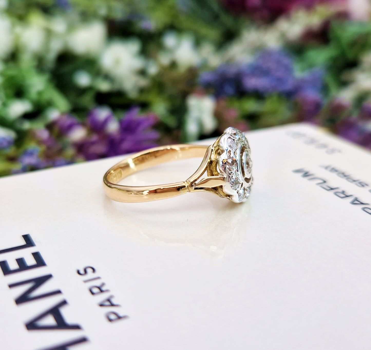 Antique Art Deco 1921 18ct Gold and Platinum Diamond Target Cluster Engagement Ring 0.39cts / Size M or 6.5