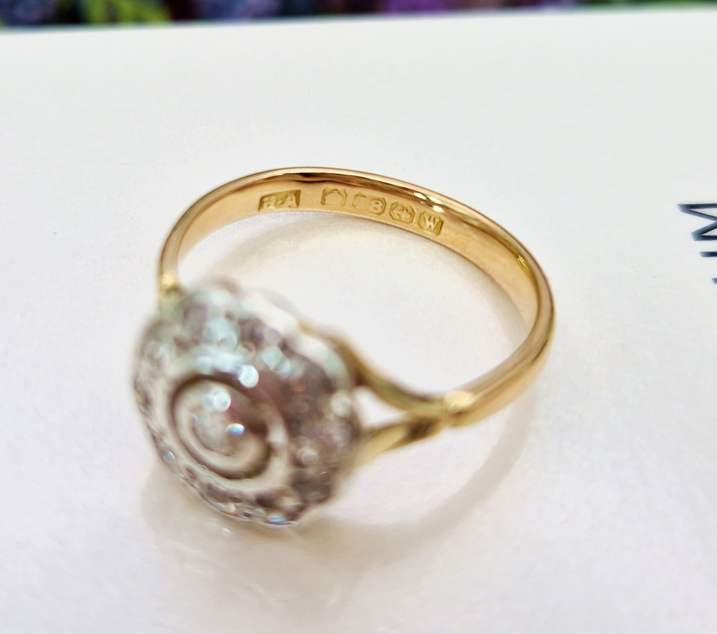 Antique Art Deco 1921 18ct Gold and Platinum Diamond Target Cluster Engagement Ring 0.39cts / Size M or 6.5