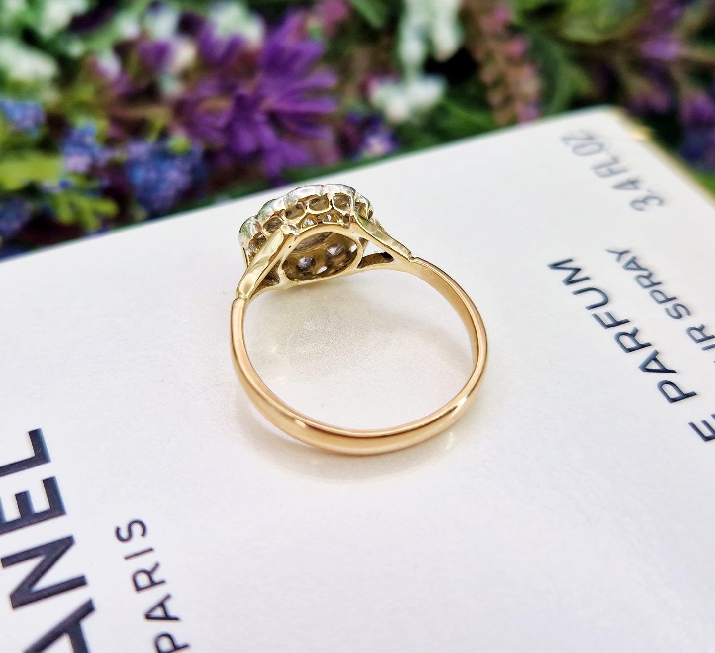 Antique Art Deco 1921 18ct Gold and Platinum Diamond Target Cluster Engagement Ring 0.39cts / Size M or 6.5