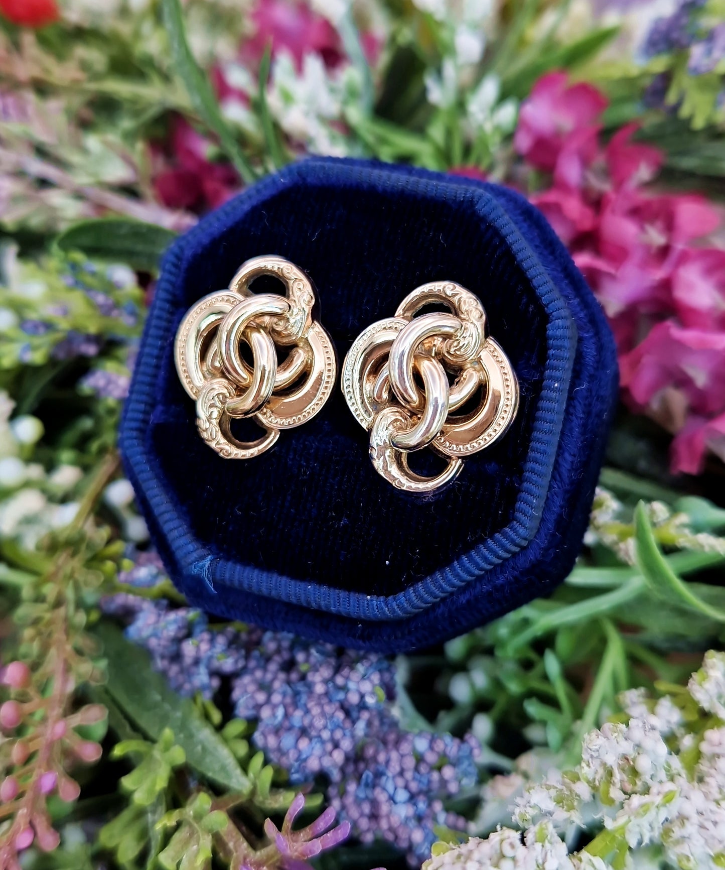 Antique Victorian 9ct Gold on Sterling Silver Intricate Woven Knot Clip on Earrings