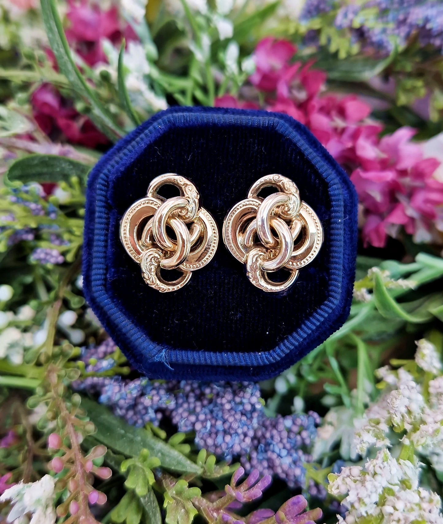 Antique Victorian 9ct Gold on Sterling Silver Intricate Woven Knot Clip on Earrings