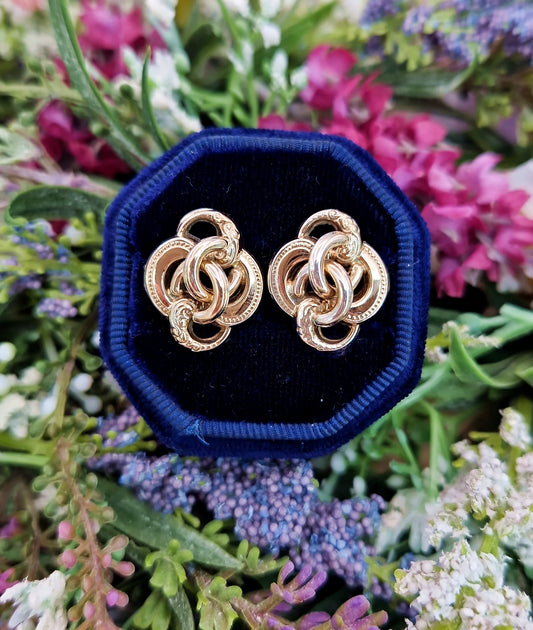 Antique Victorian 9ct Gold on Sterling Silver Intricate Woven Knot Clip on Earrings