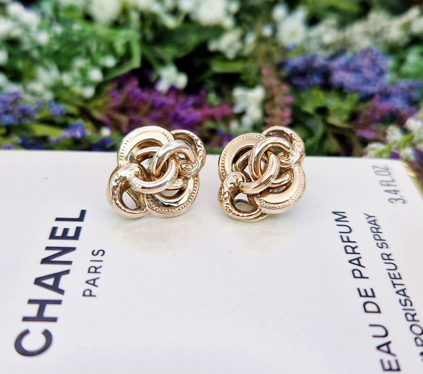 Antique Victorian 9ct Gold on Sterling Silver Intricate Woven Knot Clip on Earrings