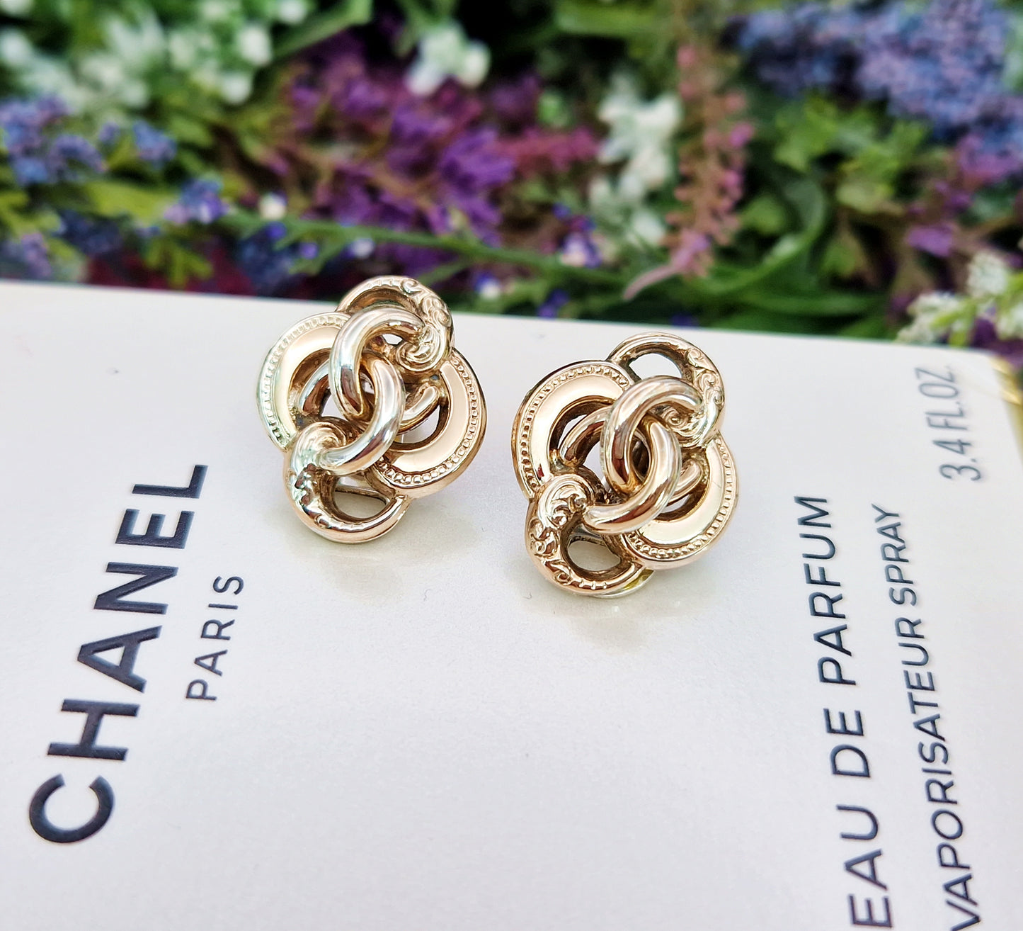 Antique Victorian 9ct Gold on Sterling Silver Intricate Woven Knot Clip on Earrings