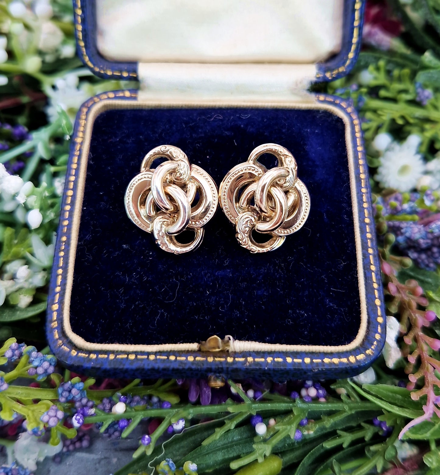 Antique Victorian 9ct Gold on Sterling Silver Intricate Woven Knot Clip on Earrings