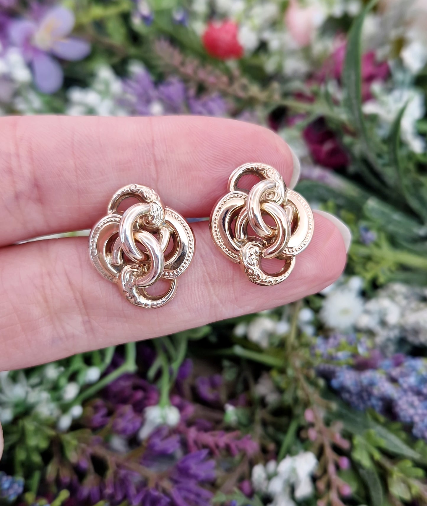 Antique Victorian 9ct Gold on Sterling Silver Intricate Woven Knot Clip on Earrings