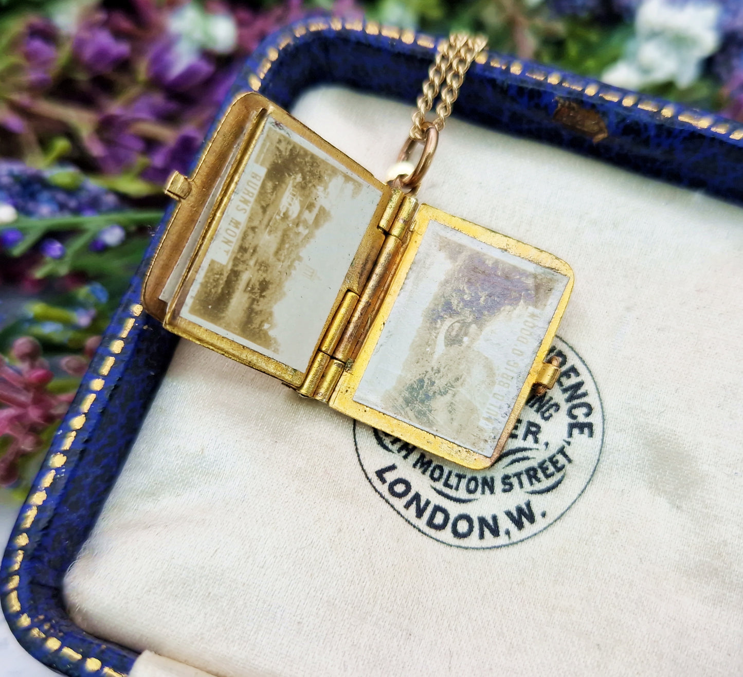 Antique Art Deco Gold Tone Enamel Scottish Thistle Robert Burns Book Locket / Pendant