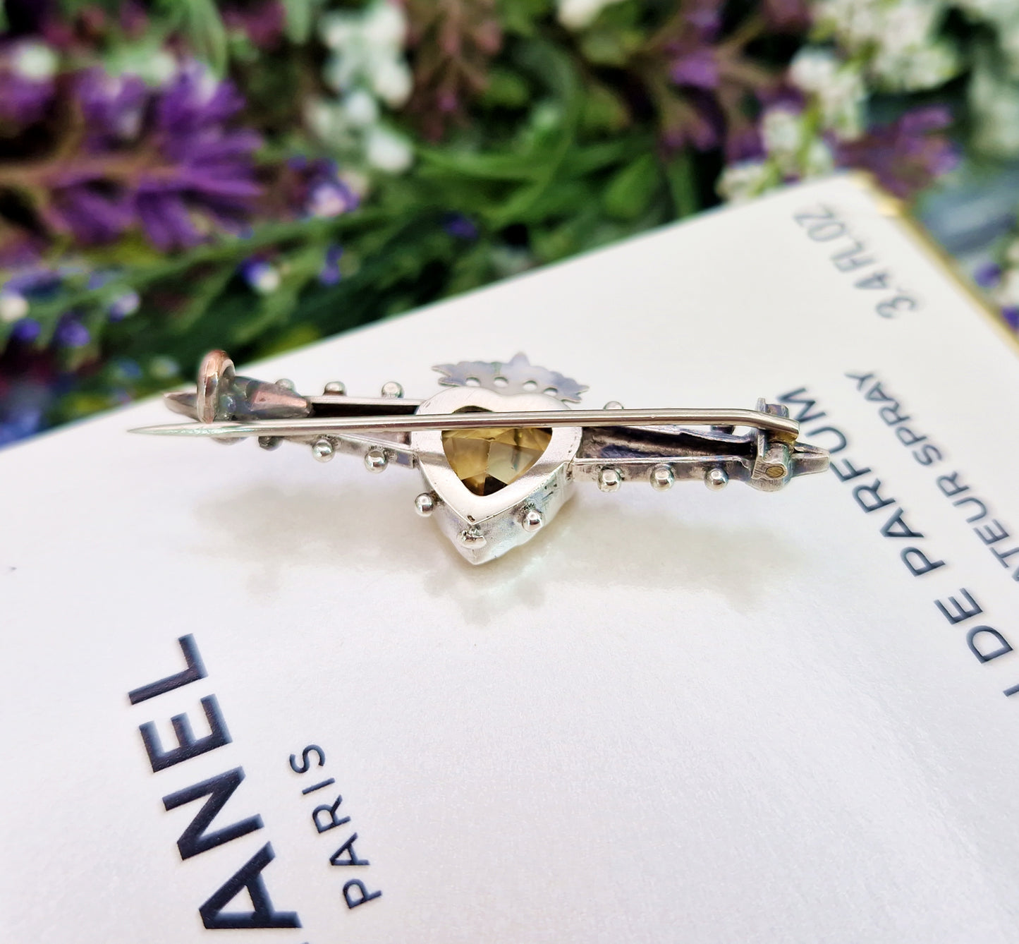 Antique Victorian Sterling Silver Luckenbooth Brooch with Heart Shaped Citrine Gemstone