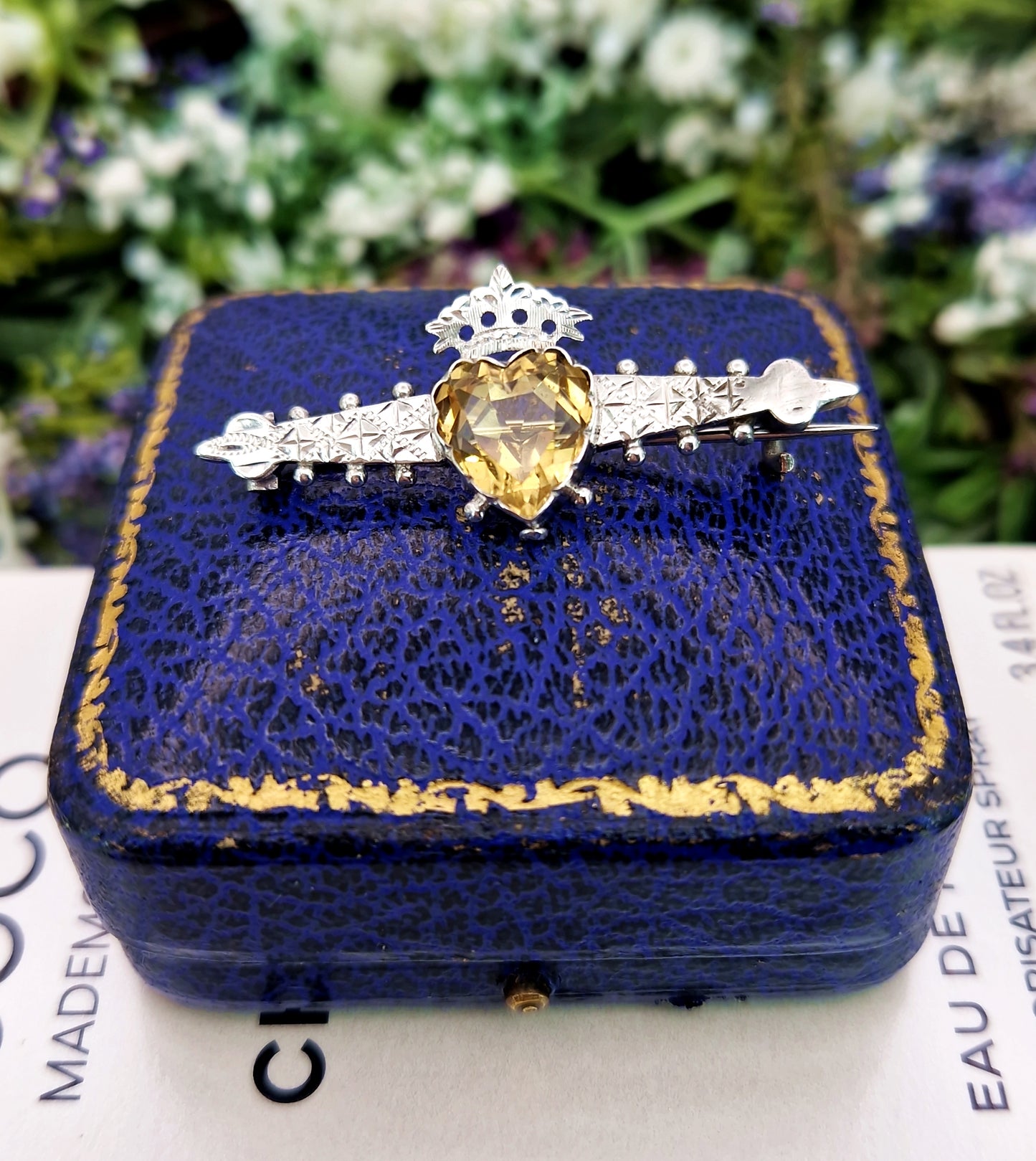 Antique Victorian Sterling Silver Luckenbooth Brooch with Heart Shaped Citrine Gemstone