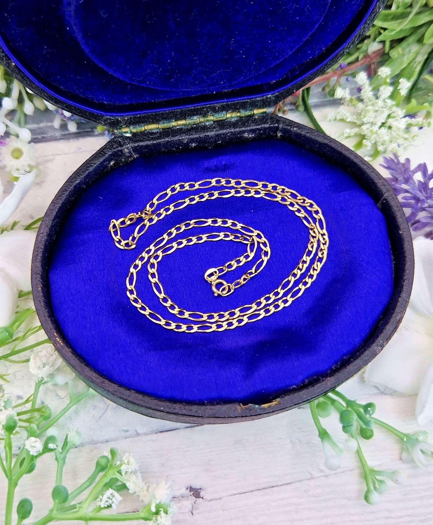 Vintage Solid 9ct Yellow Gold 16" Figaro Necklace Chain for Pendant / 2 grams
