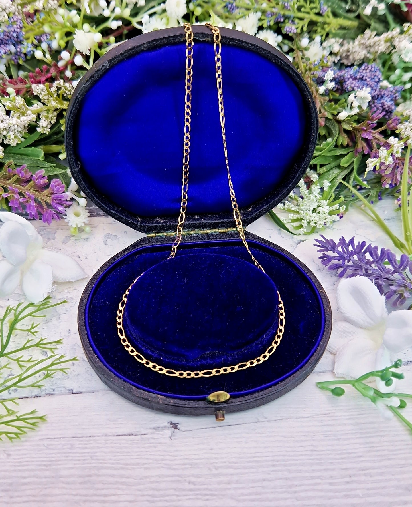 Vintage Solid 9ct Yellow Gold 16" Figaro Necklace Chain for Pendant / 2 grams