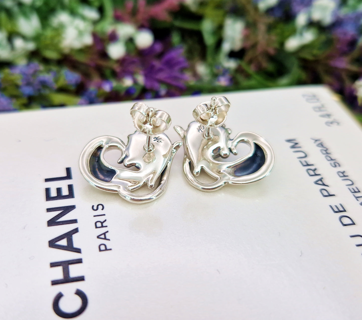 Vintage Art Nouveau Style Sterling Silver White Pearl Swirl Stud Earrings